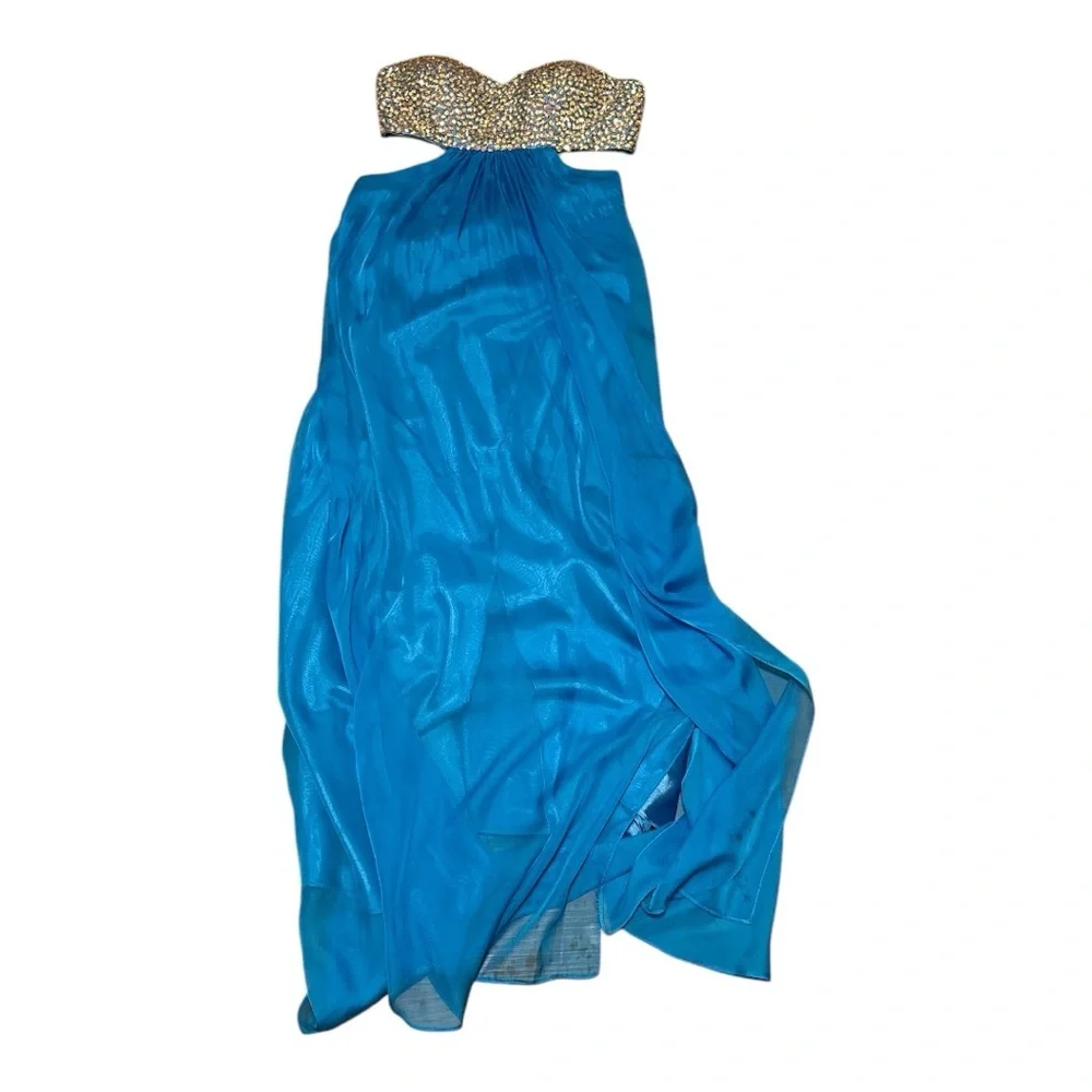 La Femme Women's Blue Evening Dress Turquoise Strapless Size 6 with flaws - Picture 3 of 9